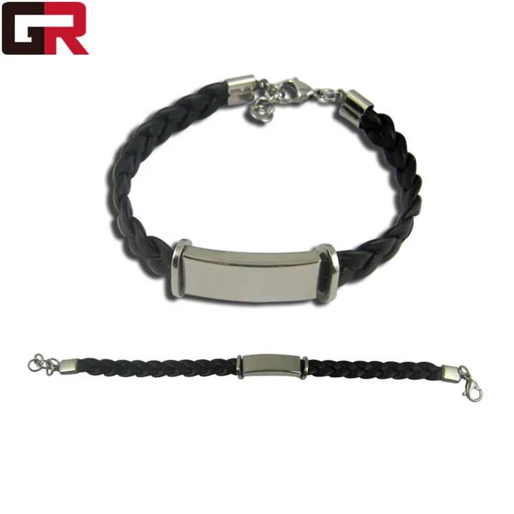 Custom Womens Leather Wristband Gifts Recessed Logo Multi Color Mens Stainless Steel Bracelet