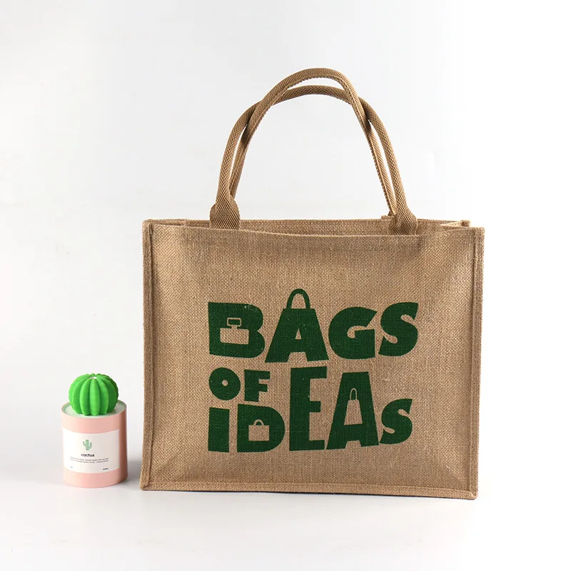 Custom printed hessian jute bag with zipper
