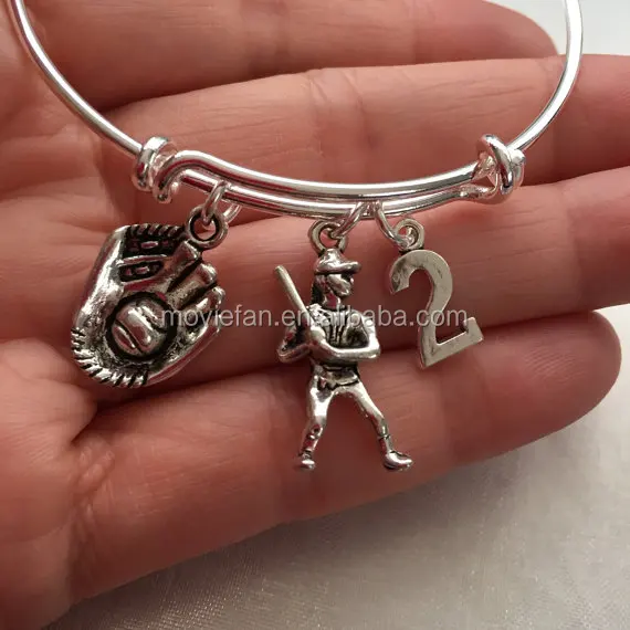 Baseball bracelet with player and Customize number silver tone