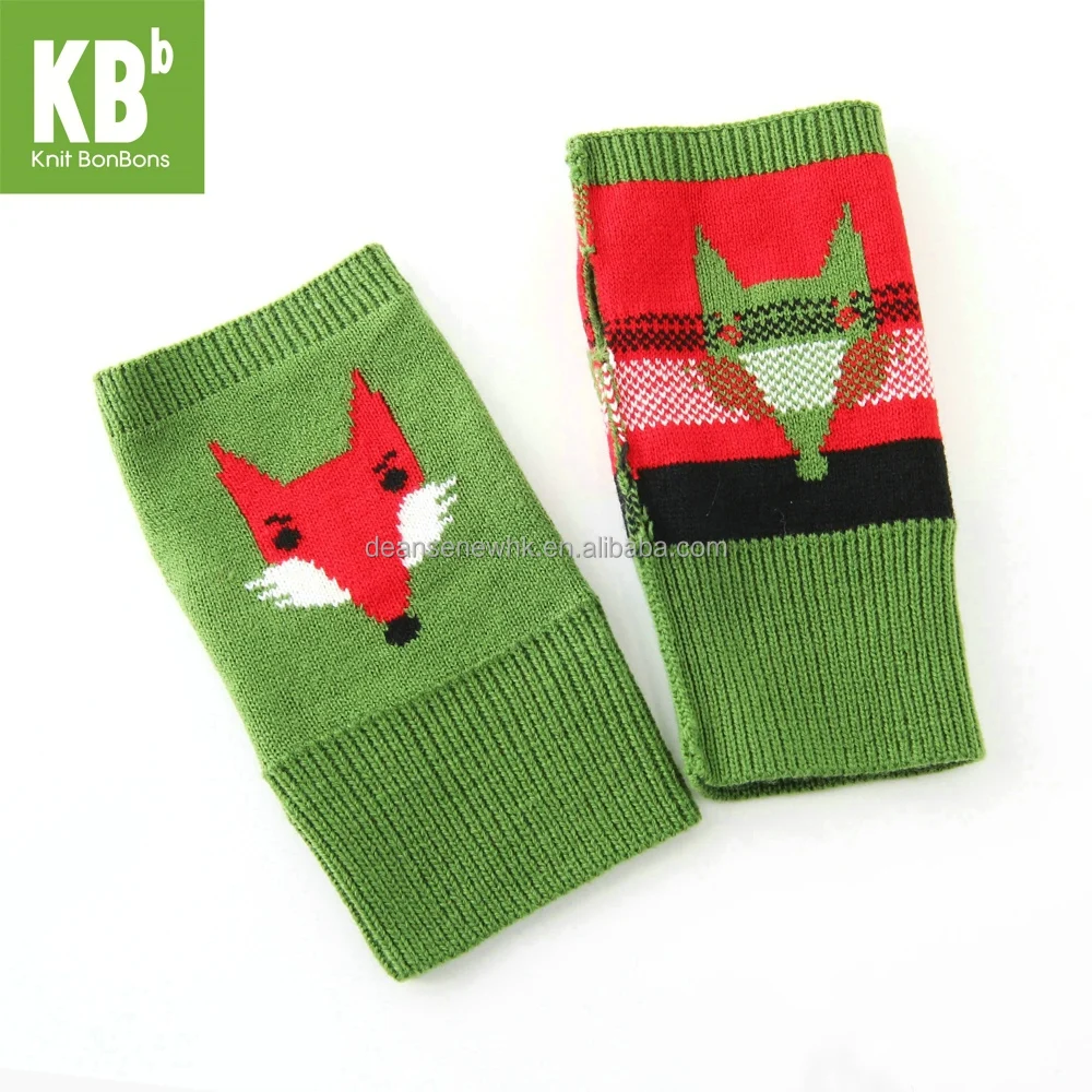 Cute Customize 100% Acrylic Winter Adult Knit Fox Pattern Fingerless knit mittens oversleeve