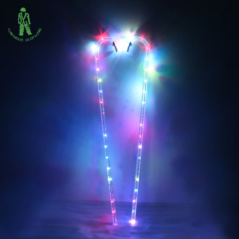 Performance Props Colorful Luminescent Stage Belly Dance Cane LED Crutch Jazz Cane Lighting Walking Stick With Lithium Battery