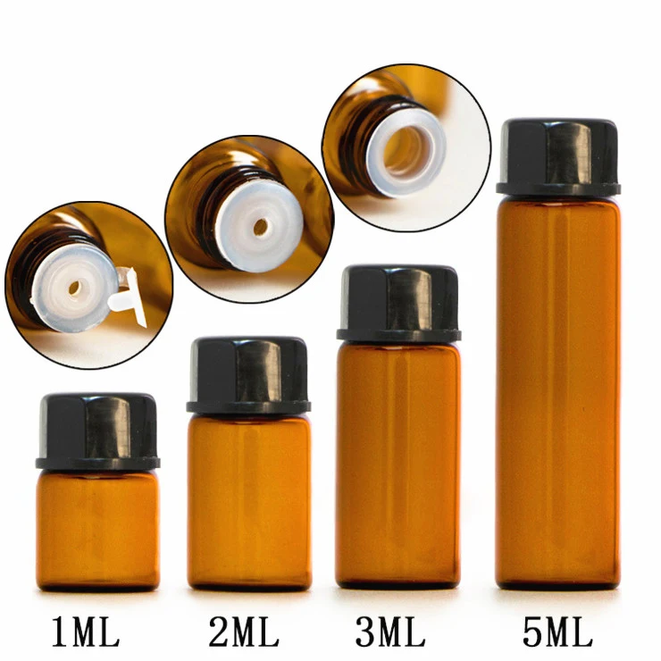 1ml 2ml 3ml 5ml Glass Vial Bottles Amber Color with Black Cap and Three Kinds of Tips Gasket for Samples Filling Use