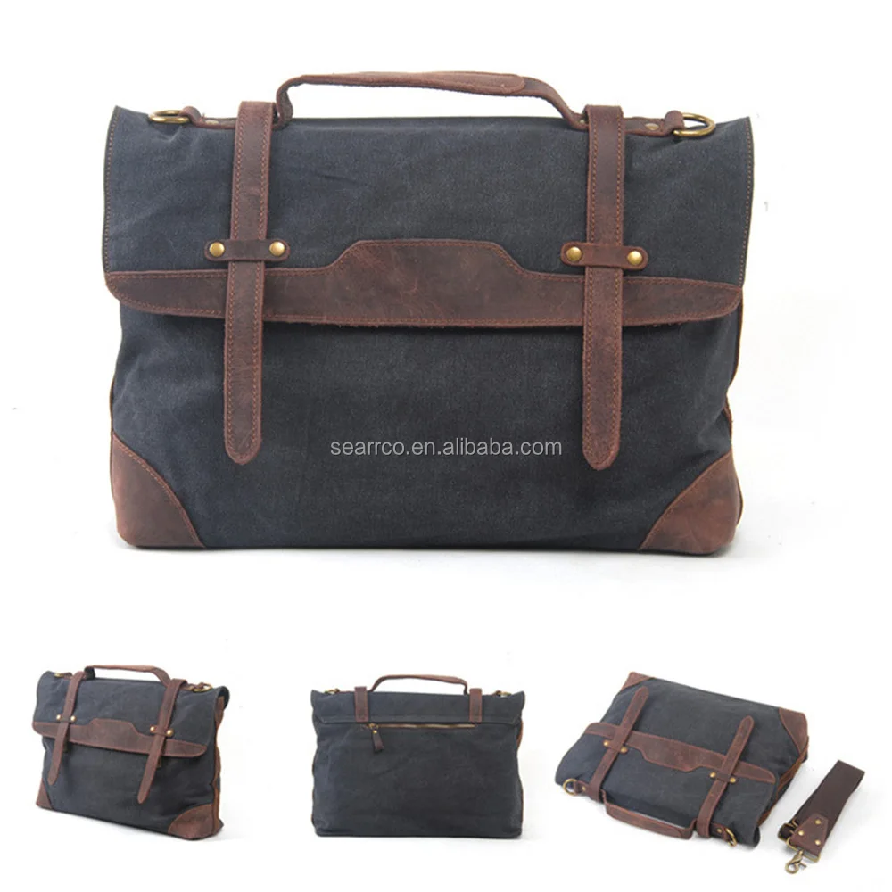 Durable Multi-purpose Waxed Canvas Men handbag Leather canvas messenger Bags