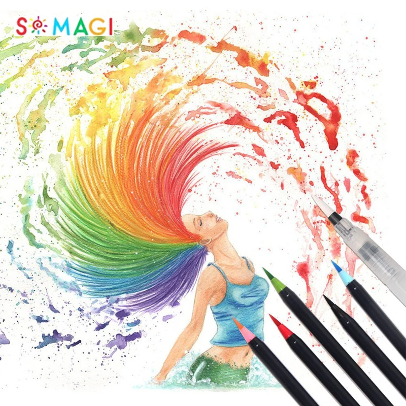 24 Premium Soft & Flexible Real Brush Tipped Art Markers Watercolor Brush Tip Pen Set