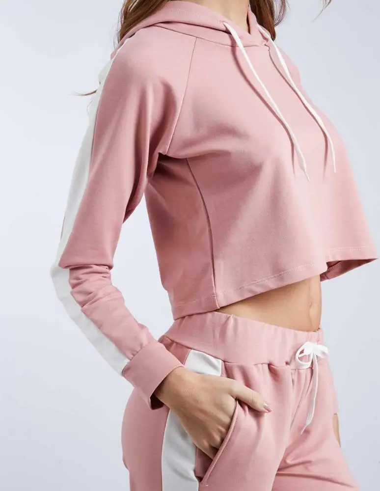 Latest Style Fashion Custom Ladies Sexy Crop Hoodies Sets Tracksuits For Women