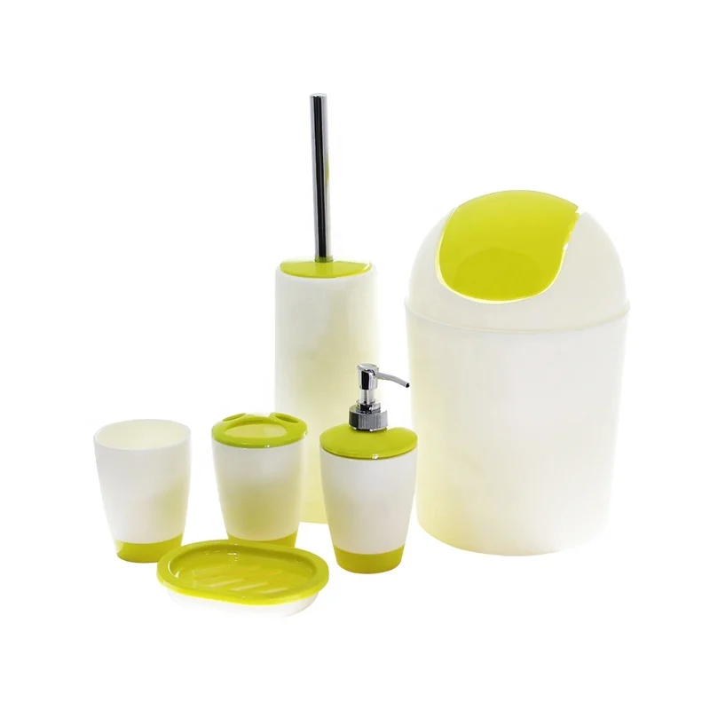 
Orange Cheap Toilet Bathroom Decor Hotel 6pcs House Hold Accessories Bathroom Set 