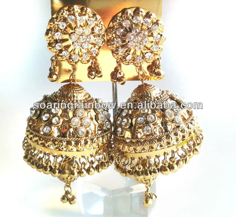 diamond gold jhumka earrings