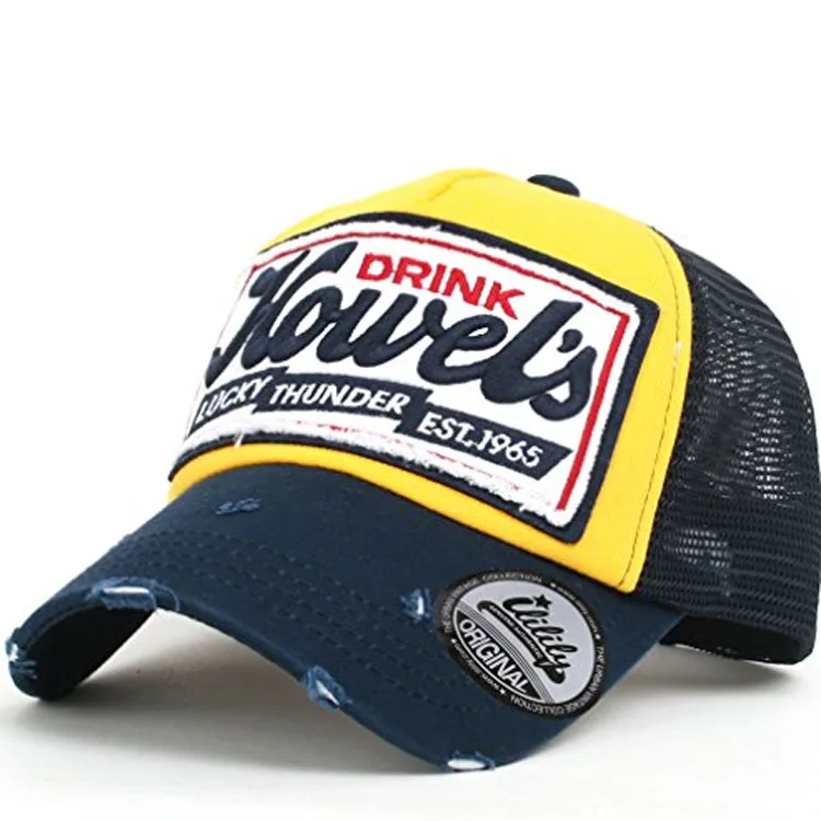 Free Shipping Custom vintage embroidery patch distressed washed trucker cap