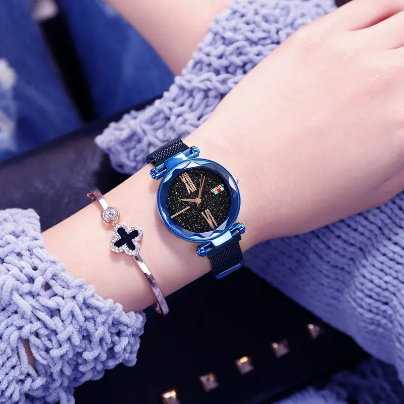 Best Seller Ready Stock Mesh Belt Fashion Ladies Magnet Watch Quartz  Women Wrist Watch