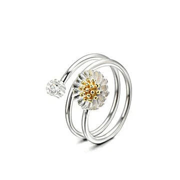 Azone wholesale S925 sterling silver ring daisy flower CZ stone twining ring for women