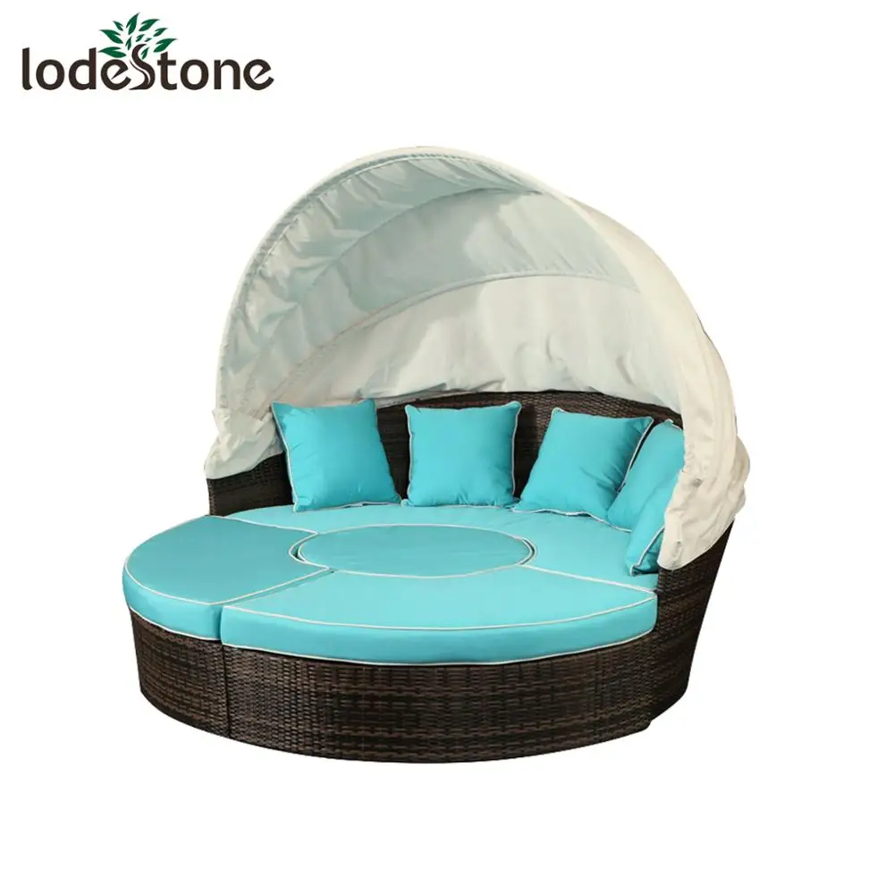 Fashionable And Cheap Rattan Garden Sofa Bed Outdoor Round Canopy Bed