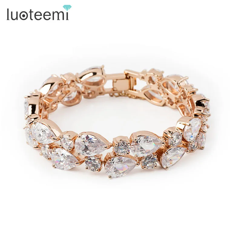 Позолоченный бриллиантовый браслет LUOTEEMI 18K с покрытием хамона Лиза из белого циркония АА