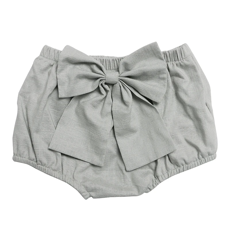
Wholesale Cute Infant Clothes 2Colors Linen Big Bow Front Girl Summer Shorts 
