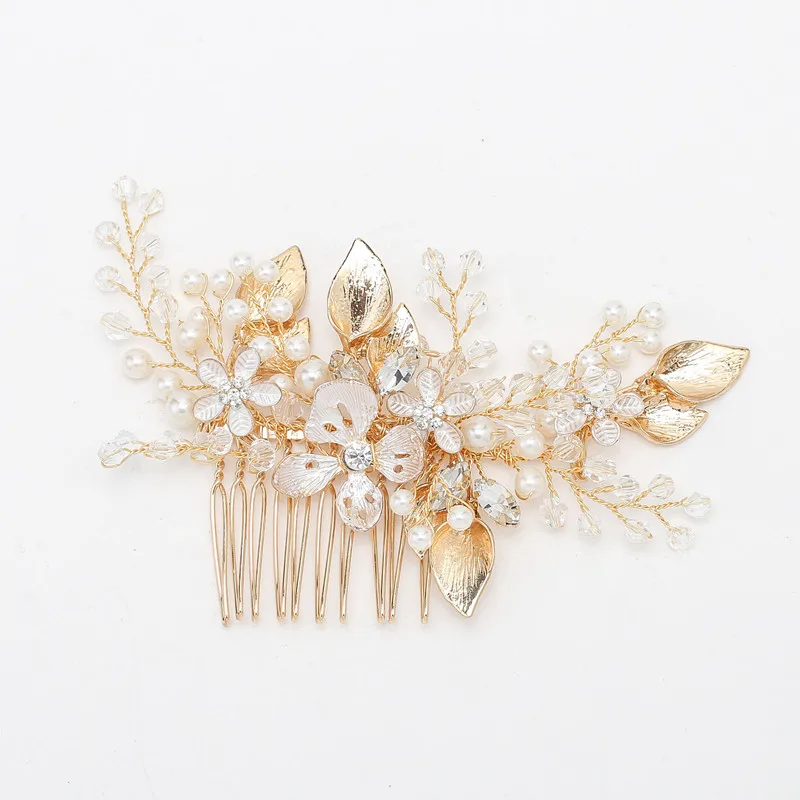 Fashion Flower Shape Crystal Rhinestone Handmade  Hair Comb For Women