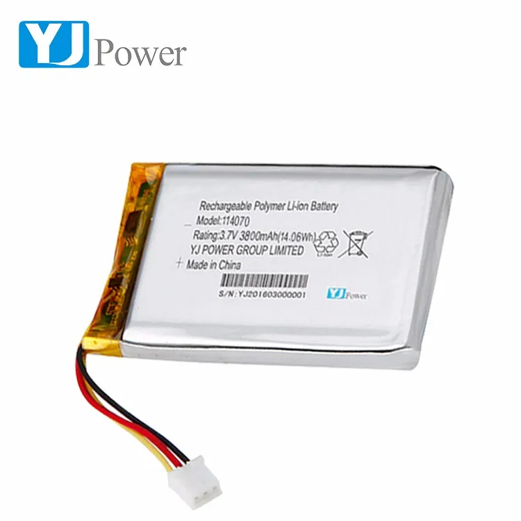 rechargeable long life time 3.7v 3800mah/114070 lithium polymer battery for LED lighting equipment