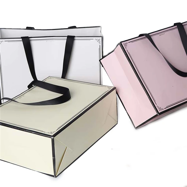 Black Frame Shopping Paper Bags with Logos Custom Print Paper Bag with Handle