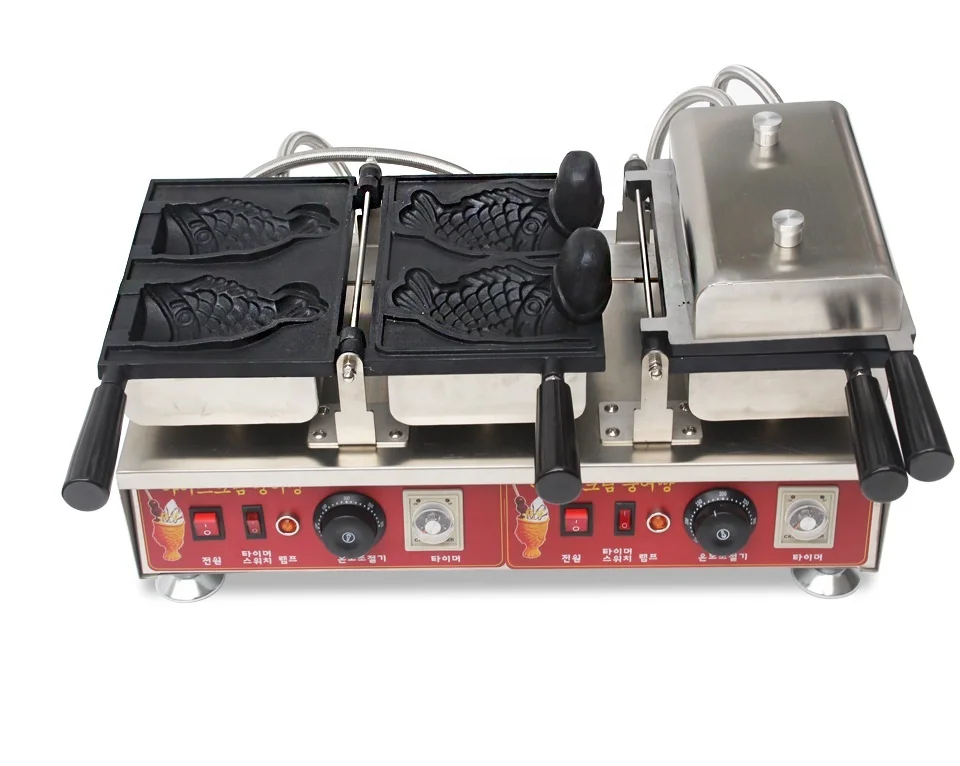 fish open mouth cake taiyaki ice cream cone waffle making maker machine