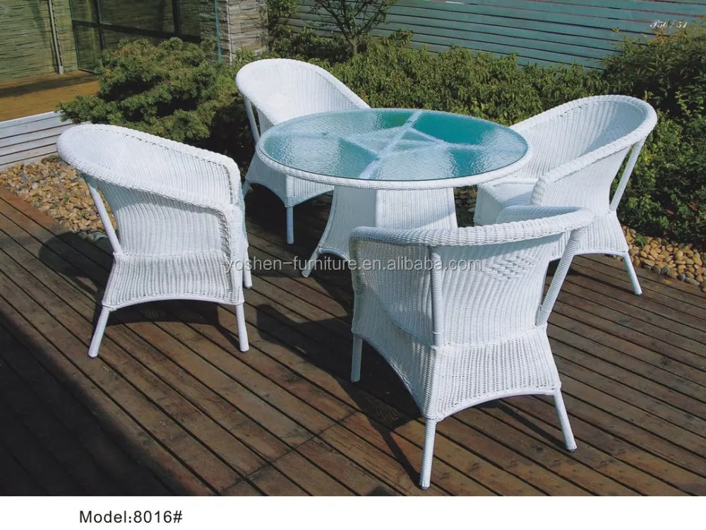 5pcs outdoor furniture manufacturer garden  wicker rattan plastic white round dining table dining chairs