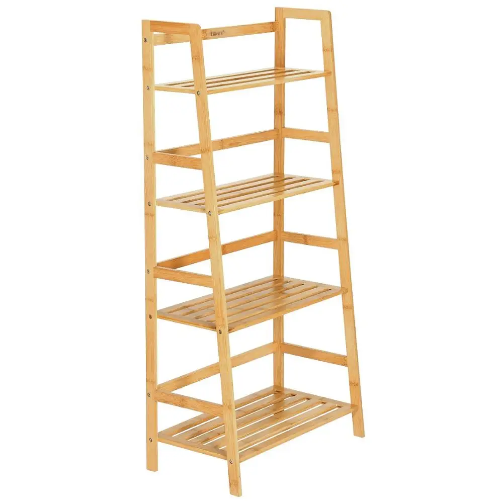Natural Bamboo 4 Tier Bookcase, Multi-functional Book Shelf Storage Rack Plants Stand Display Shelf