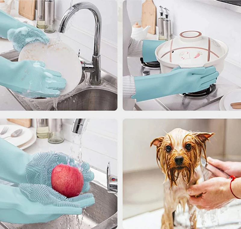 Car and Pet Silicone Dishwashing Scrubber Magic Gloves
