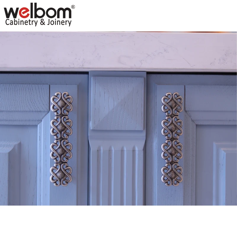 RTA Custom Satin Blue Oak Wood Kitchen Cabinet for North American