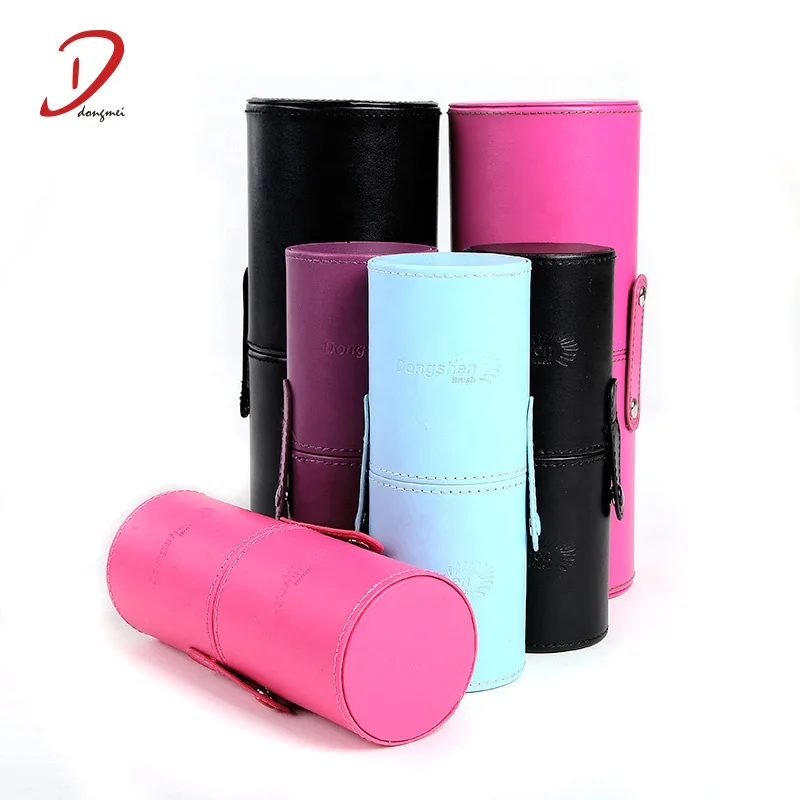 Wholesale Professional Cosmetic Makeup Brush Travel Bag Case Pack Organizer Leather Makeup Brush Holder With Lid Bag