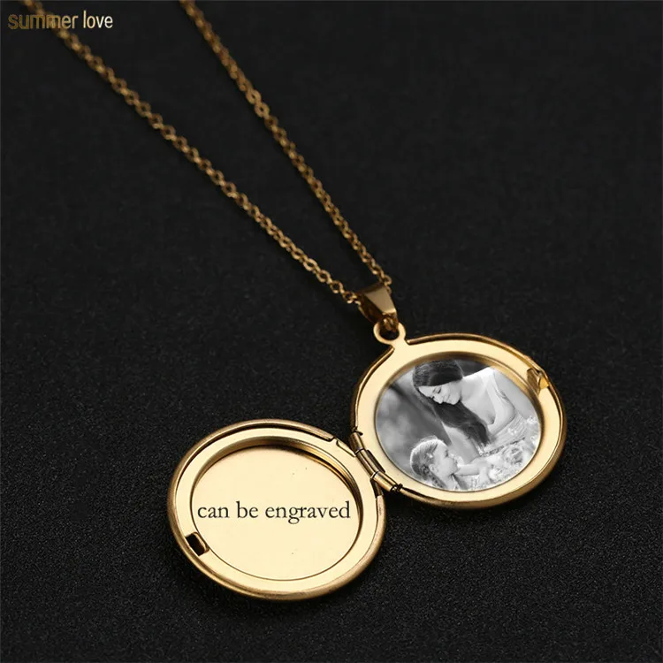 Personalized Custom Photo Name Engraved Couple Opens Locket Stainless Steel Pendant Chain Necklace