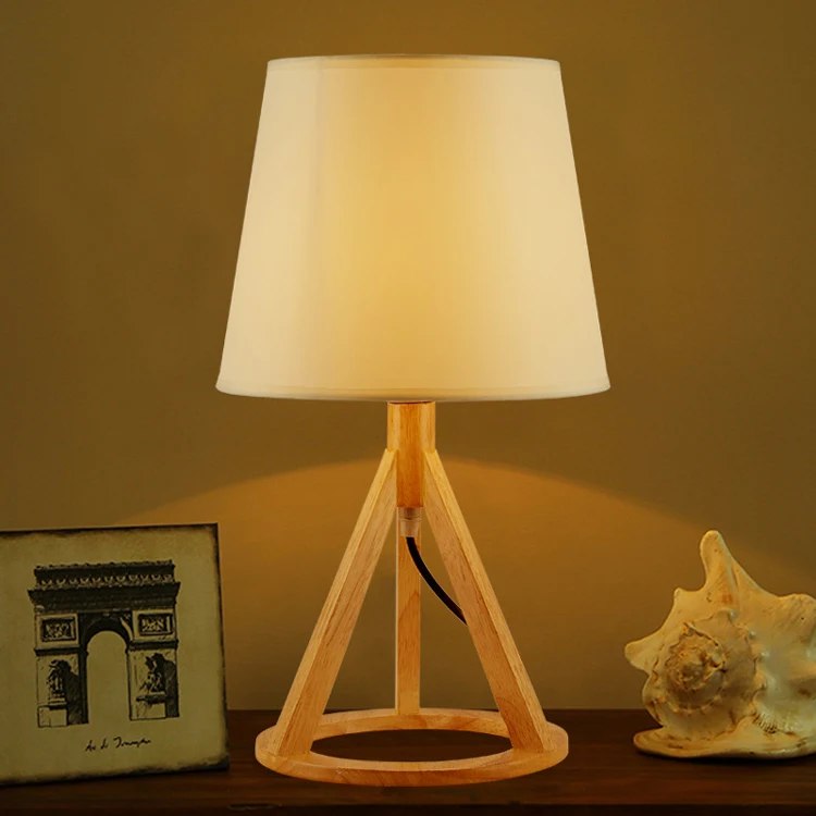 European Style 3 legs Triangular Wooden Table Lamp Reading Lights best sale E27 table lamp for bedroom