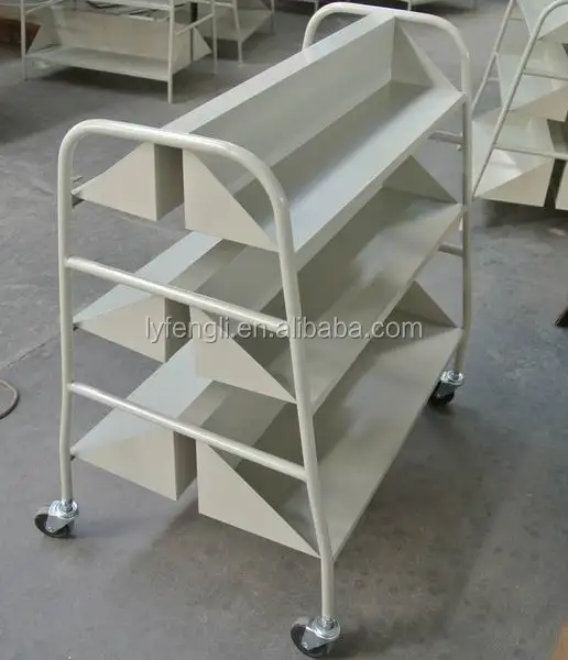 
Library Furniture 3-tier Steel Double Sided Books Mobile Carts 