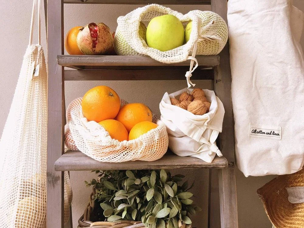 French Market Reusable Cotton Shopping Bag Eco Tote Cotton Net Bag