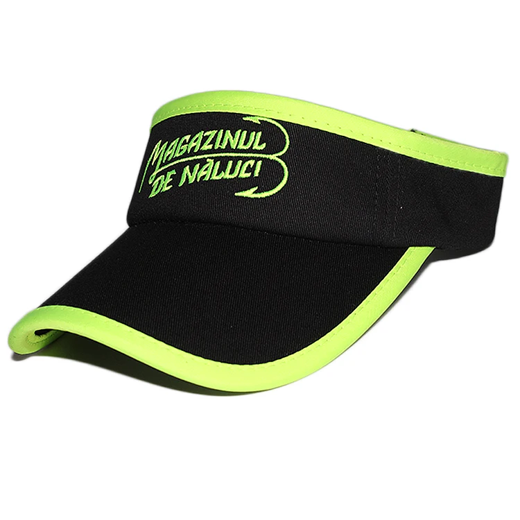 Custom embroidered sports plain black long bill large sun visor cap