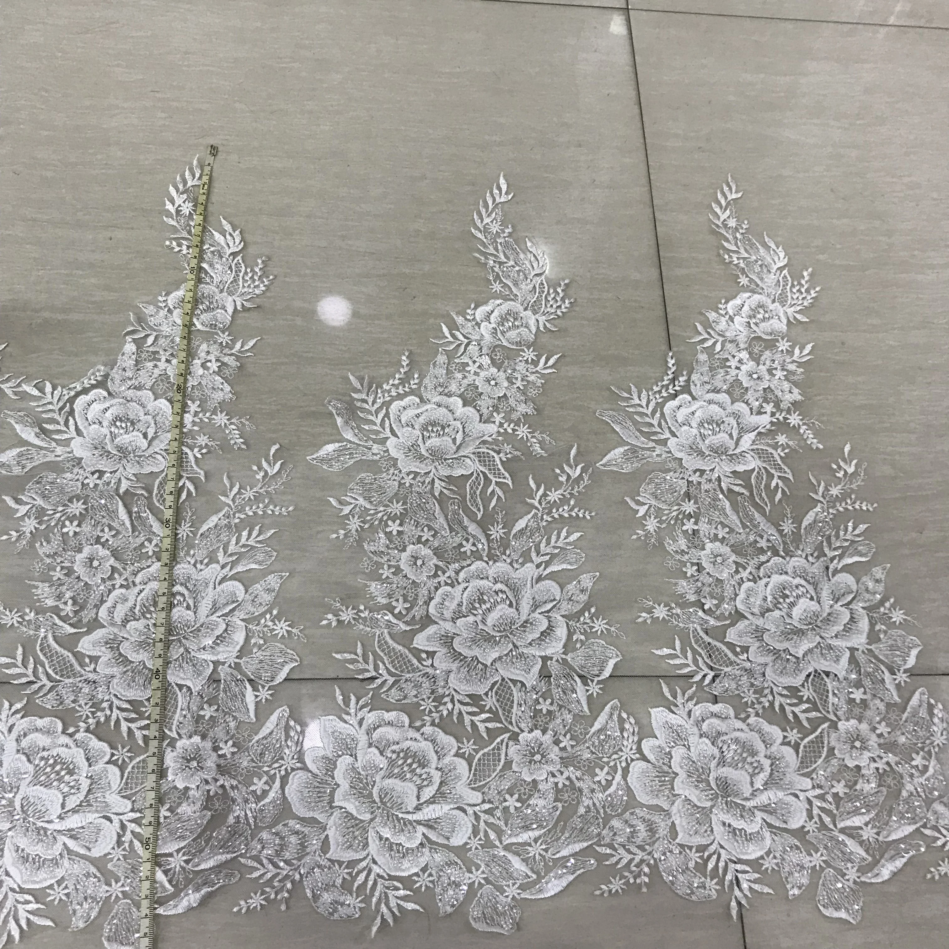 flower motif encrusted beads lace wedding dress border