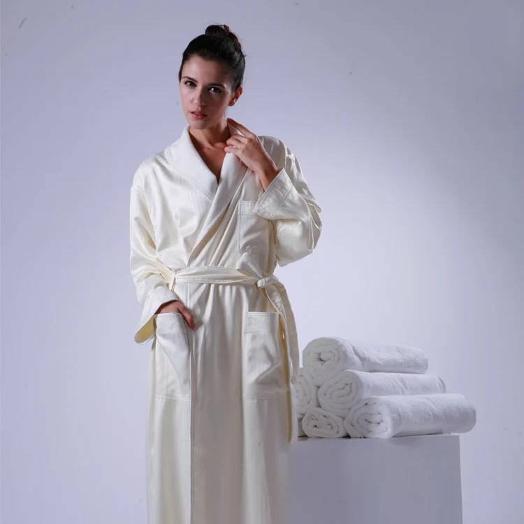 
100% Cotton Luxury Velour Embossed Hotel Knee Length Orange And White Bathrobe 