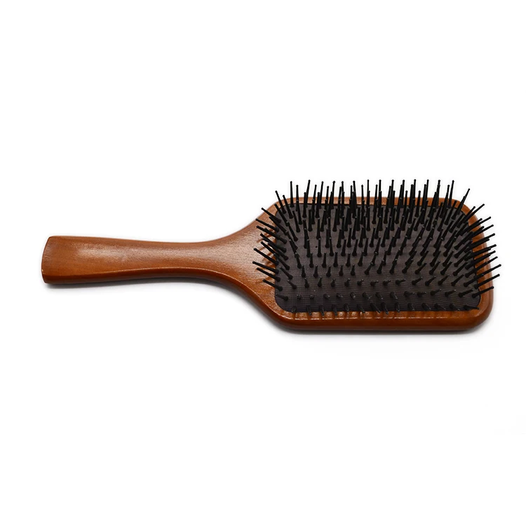 Customized Logo Detangling paddle hair brush for long hair custom natural wooden hair brush