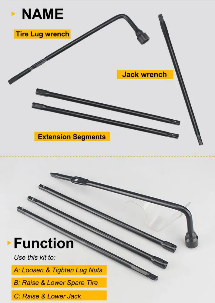 Spare Tire Tool Kit Spare Tire Carrier Tire Jack Handle Tools w/Lug Wrench