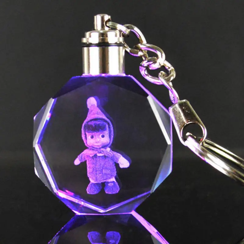 3D Laser Engraved Russian Amine Movie Masha Crystal Bear Key Chain