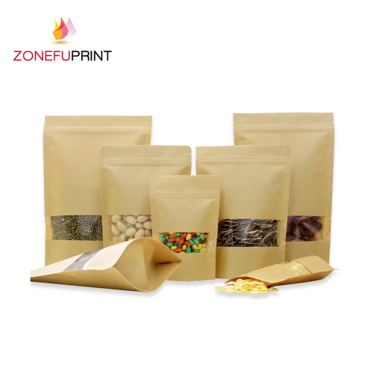 
High Grade Kraft Stand Up ziplock Food Pouch/Brown Kraft Paper Bags/Dried Food Packaging Bag 