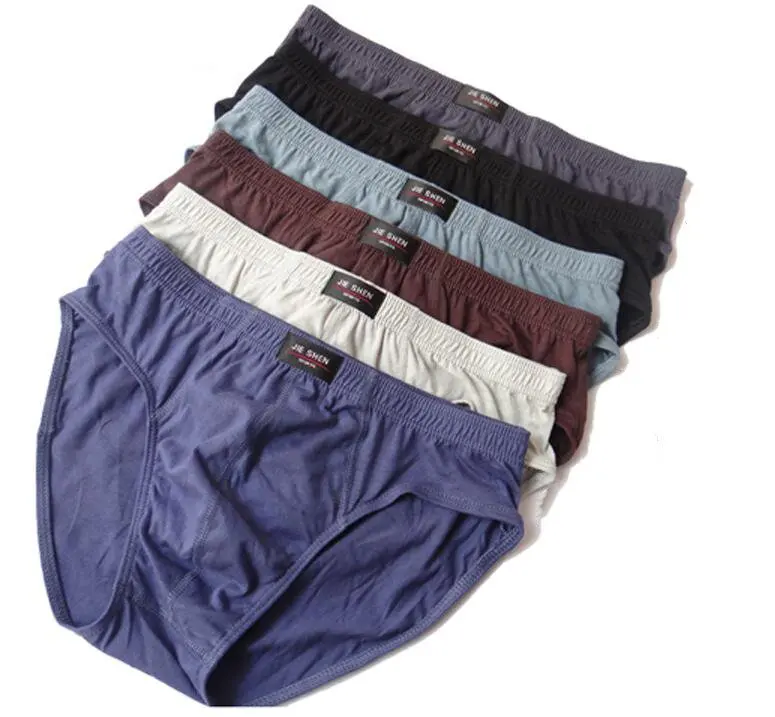 Basic Men Briefs in Underwear Plus Size Pure Color 100% Cotton Underpants for Old Man