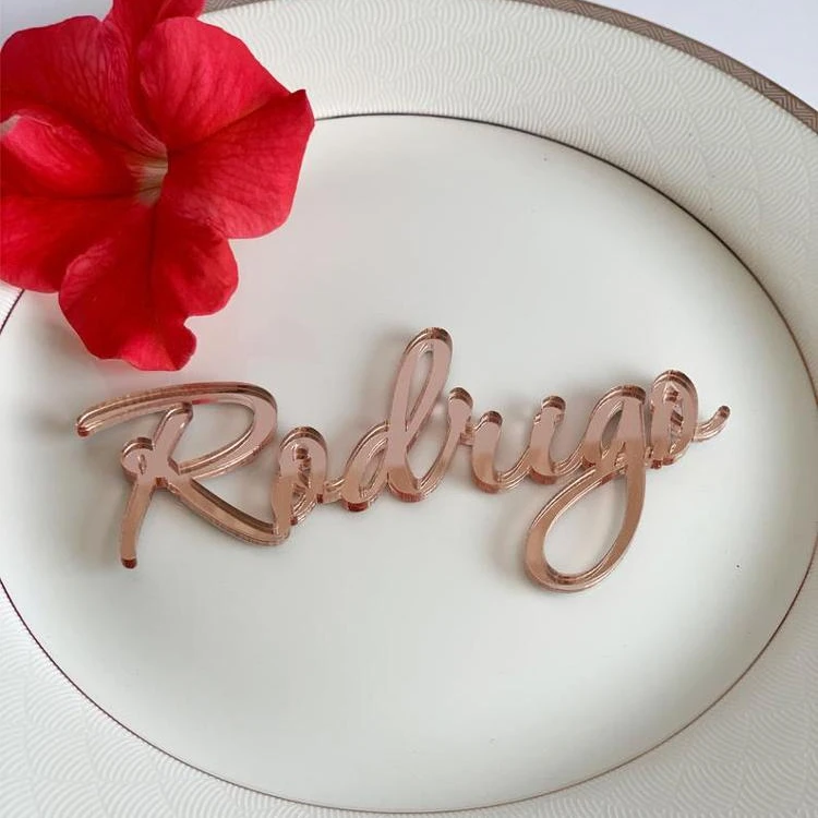 Rose Gold Mirror Acrylic Place Names Laser Cut Name Place Cards