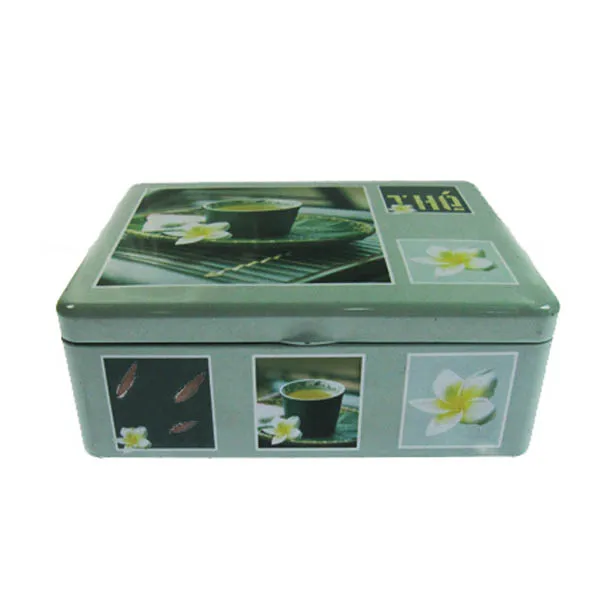 Food grade large Rectangle metal hinged lid tin box with 4pcs small square tin box set for tea