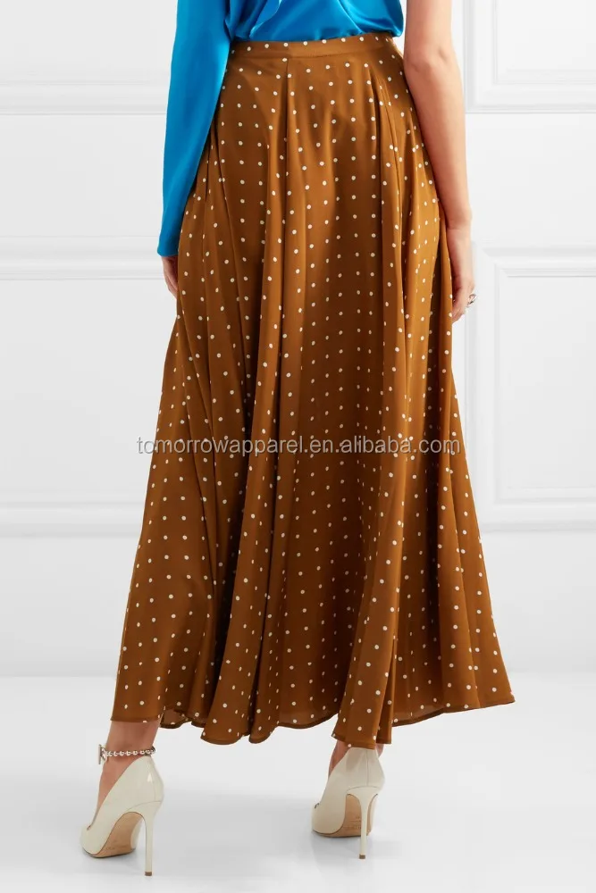
New Fashion Polka-dot Washed-silk Maxi Skirt DEM/DOM Manufacture Wholesale Fashion Women Apparel (TA5103S) 