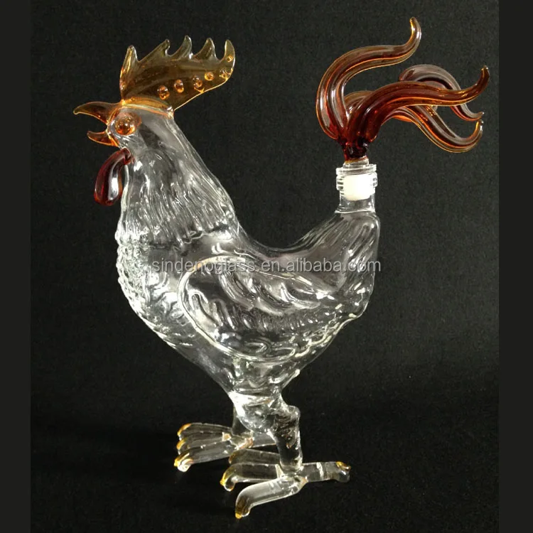 Animal Shaped Glass Bottle Rooster Shaped Clear Alcohol Glass Bottle Decanter 1000ml
