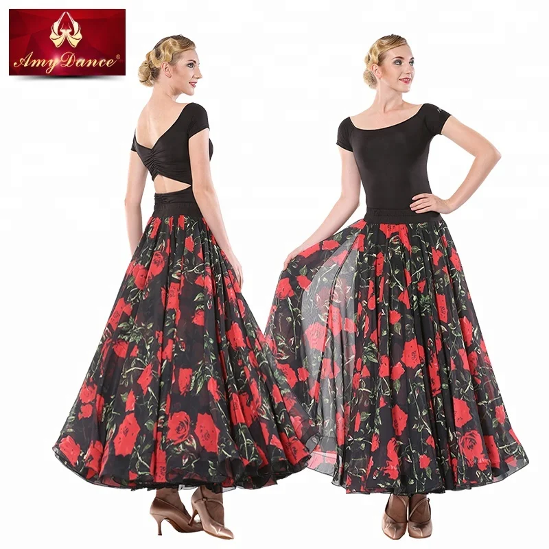 
High quality ballroom dance skirt with double puffy chiffon large hem ballroom dance dress 