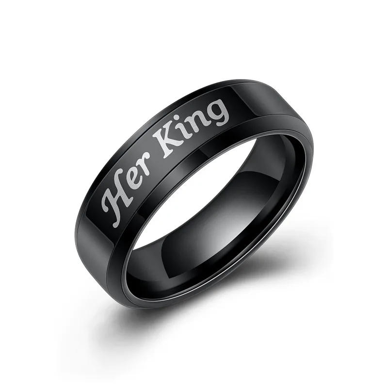 Hot Selling Her King His Queen Stainless Steel Silver Plated Engagement Wedding Band Promise Rings for Men Women