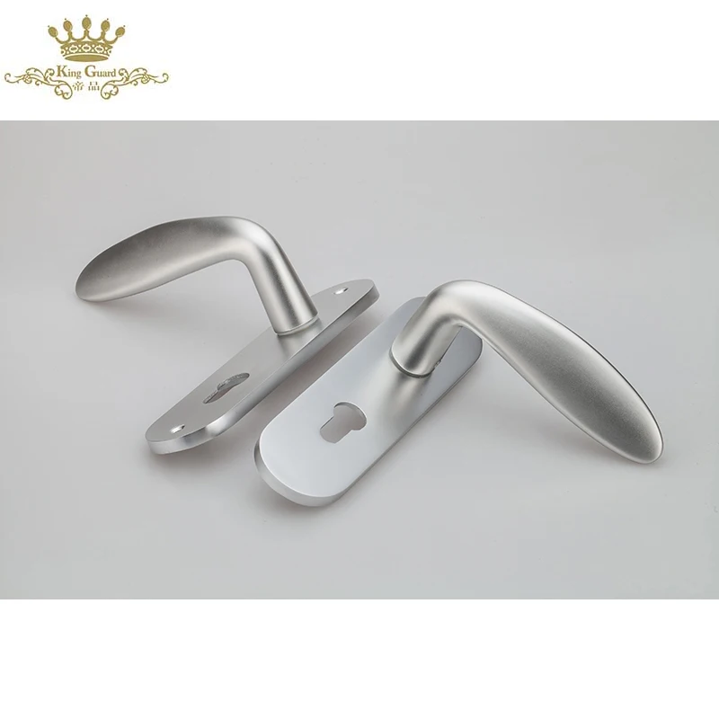 Aluminum alloy long plate handle lock wooden door mute silver simple interior door handle lock set