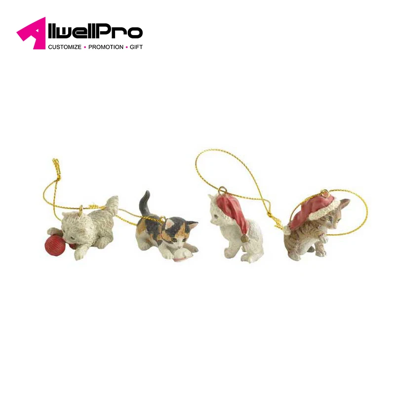 Home accessories hot selling gift full 3d epoxy resin Christmas cute little cat with Santa hat ornaments pendants