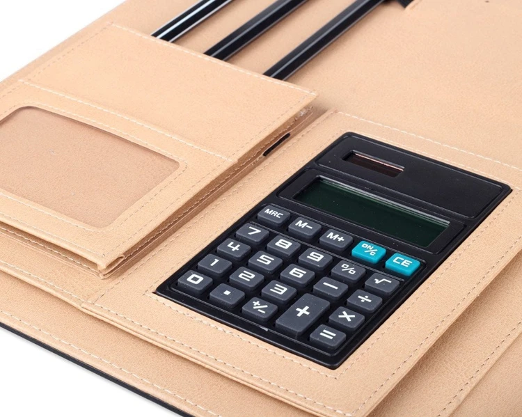 A4 Document Organizer Business Card Holder portfolio With Calculator And 8 File Pockets