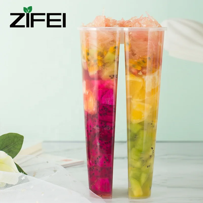 700ml heart shape double enjoy bubble tea cup plastic disposable twins split cup