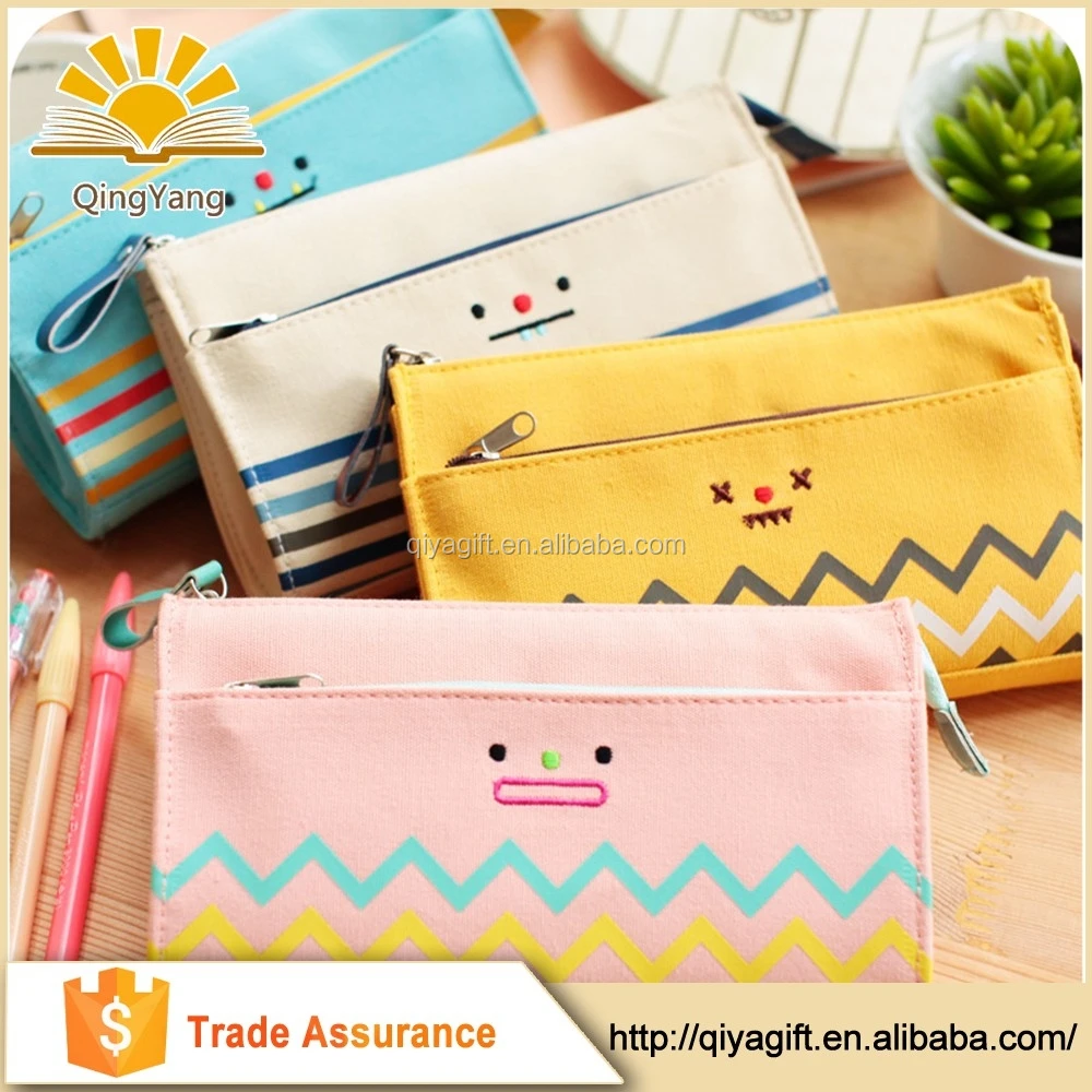 wenzhou 2-layer canvas cute large pencil case with zipper for school