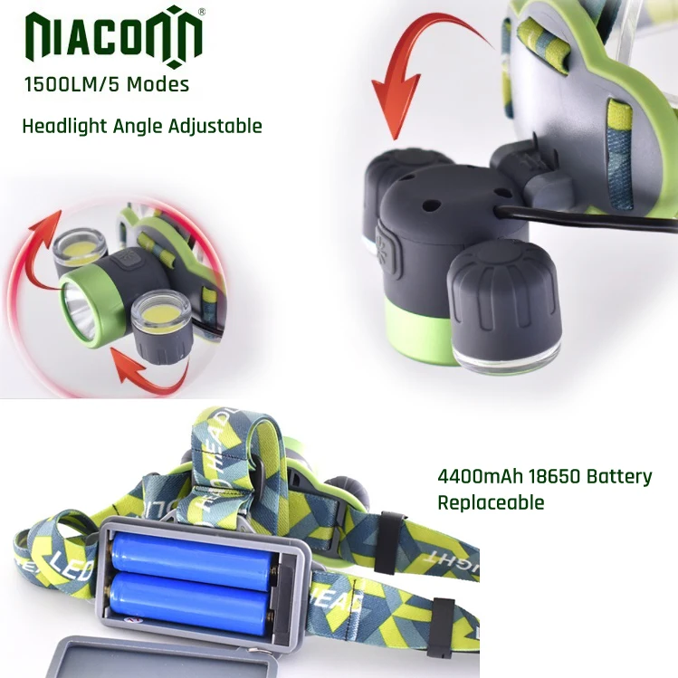 4400mAH 15w 1500lm cob xml Кемпинг светодиодный перезаряжаемый usb налобный фонарь